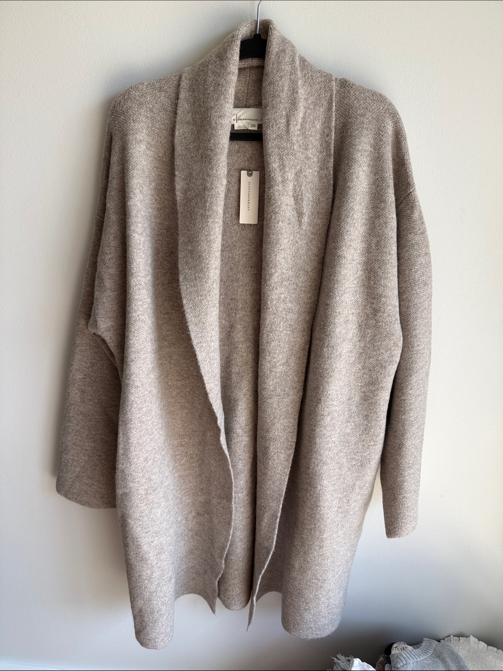 Anthropologie Taupe Open-Front Shawl Collar Cardigan